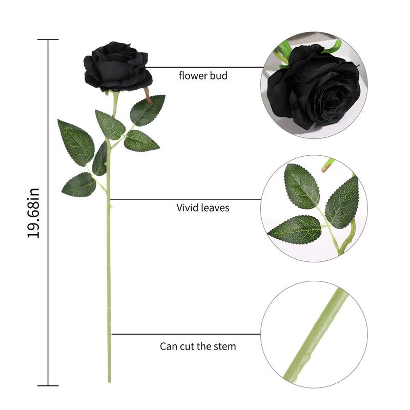 Laelfe 12 PCS Artificial Flowers Black Roses, Fake Silk Flower Long Stem Artificial Rose for Halloween Home Wedding Party Decorations(Black) - Image 3